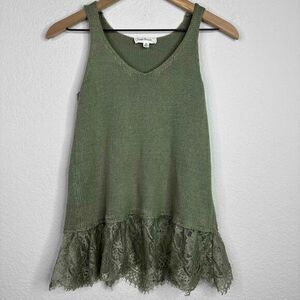 Cloud Chaser‎ Sweater Women's XS Green Sleeveless Ruffle Lace Fairy Whimsical